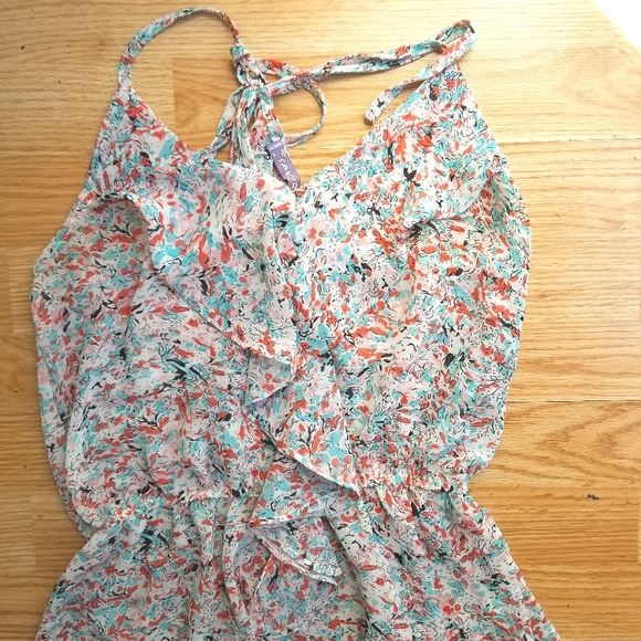 Sakura floral sheer adjustable racer back blouse tie top XS - Picture 2 of 9